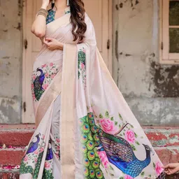 ALMAARI FASHION Floral Printed Kanjeevaram Saree With Unstitched Blouse Piece image 4