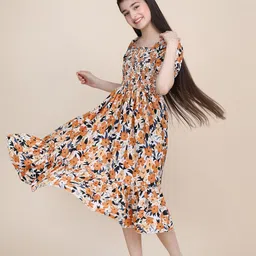 pinly DEKLOOK Girls Printed Puff Sleeve Flared Midi Dress-picture-22