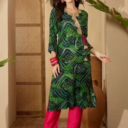 Sangria Bandhani Printed With Embroidery Angrakha Knot Straight Kurta-picture-38
