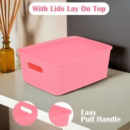 Myntra Elegant Homes Pink Set of 3 Regular Tote Basket Organisers image 2