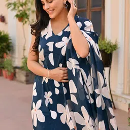 KALINI Floral Printed V-Neck A-Line Kurta With Palazzos & Dupatta image 2