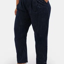 Virgio Women Striped Flat-Front Regular Fit Mid-Rise Cotton Regular Trousers image 2