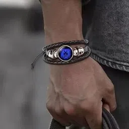 Ringzinnie Unisex Leather Artificial Stones Studded & Beaded Wraparound Bracelet-image-19