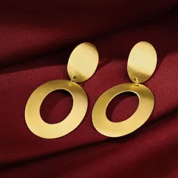 Yellow Chimes Gold Plated Circular Brass Drop Earrings image 1