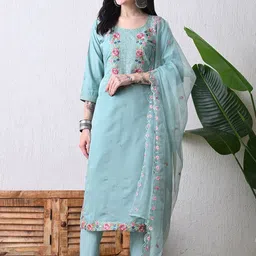 HARIKS Women Floral Embroidered Kurta with Trousers & Dupatta-picture-22