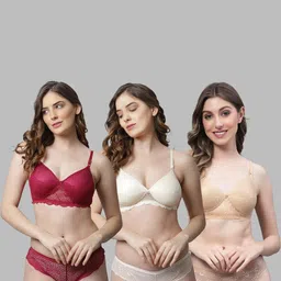 samvar Women Maroon,Brown,Gold Cotton Bra Panty Set for Lingerie Set Undergarments Pack of 3-picture-26