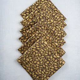 ratan cart TARAN LIVING Brown & Yellow 6 Pieces Gold Leaf Printed Cotton Dinner Table Napkins image 2