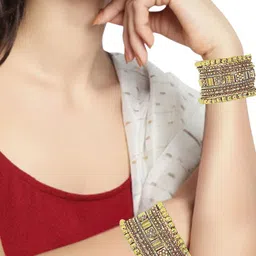 FEMMIBELLA Set Of 18 Gold-Plated Stone Studded Bangles image 3