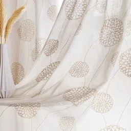 HOMEMONDE Gold-Toned & White 2 Pieces Floral Sheer Window Curtain image 4