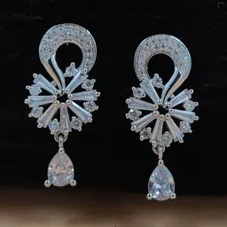 JYONA Silver Plated Cubic Zirconia Studded Contemporary Drop Earrings-image-14
