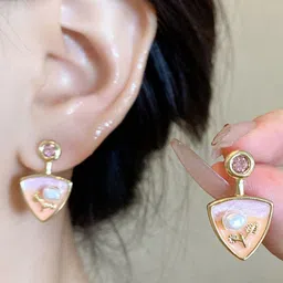 Estailo fashion Gold-Plated Artificial Stones And Beaded Triangular Shaped Drop Earrings-picture-55