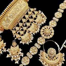 RAJASTHANI GAHANA Gold-Plated Stone-Studded & Beaded Jewellery Set image 1