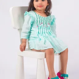 LOYZO-LOYAL TO JOY E Sea Green Soft Cotton with Hand Embroidery A-Line Frock image 2