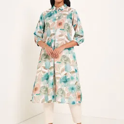 RANGMANCH BY PANTALOONS Floral Printed Shirt Collar A-Line Kurta-picture-17