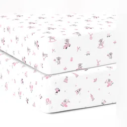 The White Cradle Pink & White 2 Pcs Cartoon Printed 120 TC Cotton Fitted Crib Bedsheets-picture-22