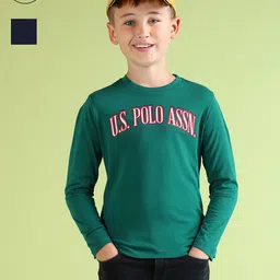 U.S. Polo Assn. Kids Boys Set of 2 Brand Logo Printed Pure Cotton T-shirts-picture-42