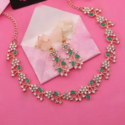 Lyriss Gold-Plated American Diamond Studded Necklace And Earrings image 3