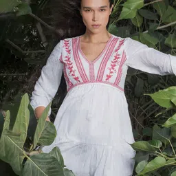 Virgio Ethnic Motifs Bishop Sleeve Fit & Flare Mini Dress-picture-29