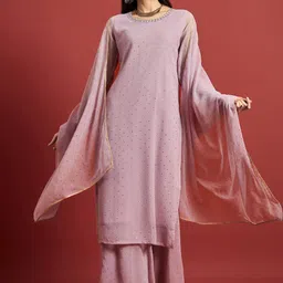 all about you Self Design Regular Beads and Stones Straight Kurta with Palazzos & Dupatta-image-34