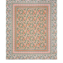 Shubastik Green & Orange Floral Print 210 TC King Bedsheet With 2 Pillow Covers image 2