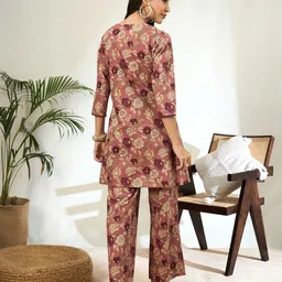 Bandia Floral Printed V-Neck Pure Cotton Tunic With Palazzo image 2