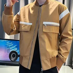 HERE&NOW Men Stand Collar Solid Casual Bomber Jacket image 2