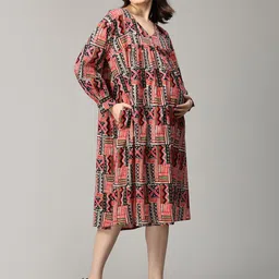 The Mom Store Print Puff Sleeve Maternity A-Line Dress image 3