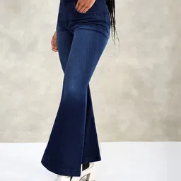 DOLCE CRUDO Women Wide Leg High-Rise Light Fade Stretchable Jeans-picture-23
