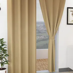 Yellow Weaves Brown 2 Pieces Black Out Door Curtains-image-52