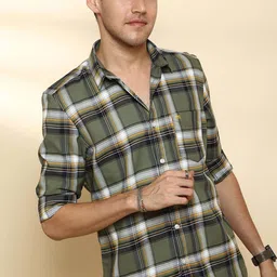 Estilocus Men Standard Fit Checked Spread Collar Cotton Casual Shirt-picture-30