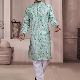 KURTA WALLAH Men Geometric Printed Thread Work Floral Kurta-picture-10