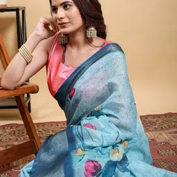 Moda Rapido Floral Linen Blend Saree image 5