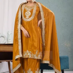 LEGEND WEAR Women Ethnic Motifs Embroidered Regular Kurta with Palazzos & With Dupatta-picture-34