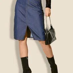 QIOA High-Wasit Straight Knee Length Skirt With Front Slit-picture-24