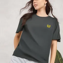 MACK JONNEY Women Solid Round Neck Cotton T-shirt-picture-21