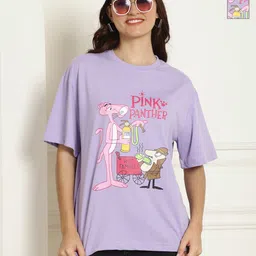 Metronaut Women Pack of 2 Pink Panther Graphic Printed Cotton Oversized T-shirts-picture-37