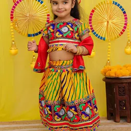 BownBee Girls Thread Work Cotton Lehenga With Choli & Dupatta image 5