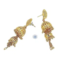 FEMMIBELLA Gold-Plated Dome Shaped Double Layered Jhumkas image 5