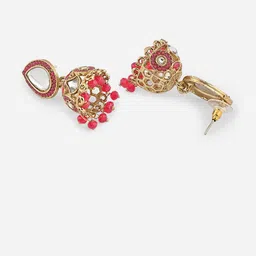Fida Gold-Plated Kundan Studded & Beaded Dome Shaped Jhumkas image 2