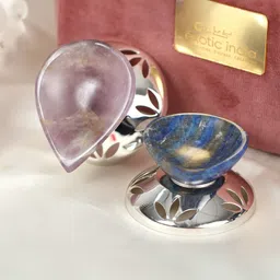 Exotic India Blue & Purple 2 Pieces Silver Plated Stand With Gemstone Diyas image 2