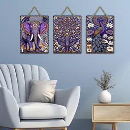 artvibes Elephant Peacock Aesthetic Modern Art Decor Wooden Wall Hanging (WH_9643N) image 4