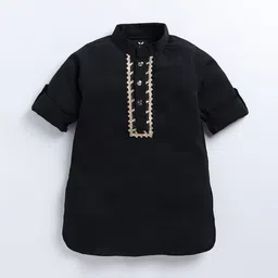 LITTLE COLLARS Boys Mandarin Collar Long Sleeves Regular Kurta & Pyjama & Nehru Jacket image 3