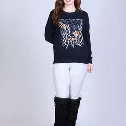 The Roadster Lifestyle Co Women Printed Fleece Long Sleeves Pullover Sweatshirt-image-0
