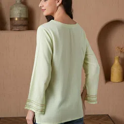 QAZMI Women Floral Embroidered V-Neck Thread Work \Kurti image 3