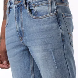 WROGN Men Comfort Tapered Fit Low Distress Heavy Fade Jeans image 5