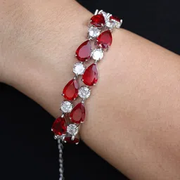 VIARI ACCESSORIES Unisex Silver-Plated Ruby Stones Studded Wraparound Bracelet-picture-51