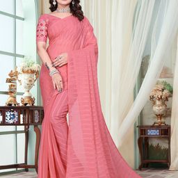 CLICK THE MALL Striped Saree with Blouse Piece-picture-17
