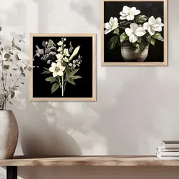 Kotart Black & White 2 Pieces Floral Printed Wooden Wall Paintings image 4