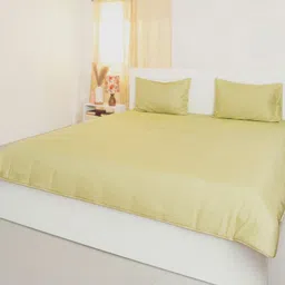 Oyvu Lime Green Cotton 400 TC Double Queen Bedsheet Set 1.98 m x 1.52 m-image-6