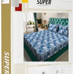 Klotthe Blue & White Geometric Printed 400 TC Cotton King Bedsheet Set 2.50 m x 2.25 m image 5